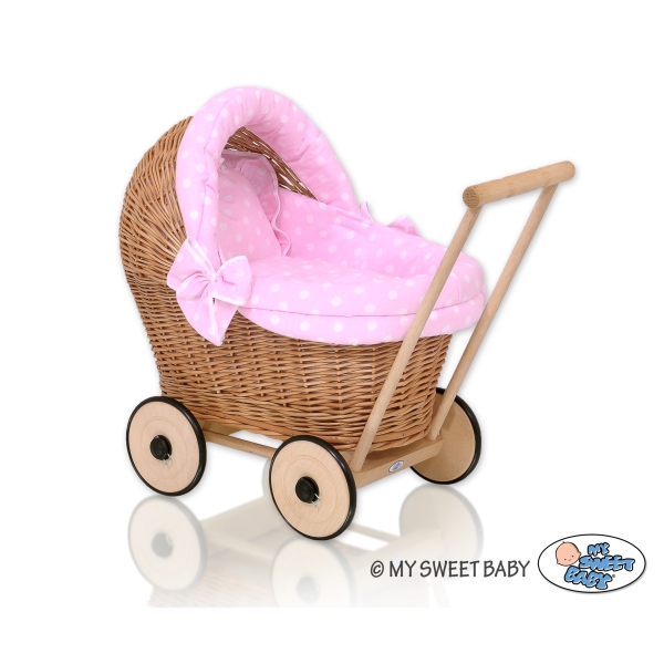 Poppenwagen van Natuurlijke Riet Roze Polkaprikker