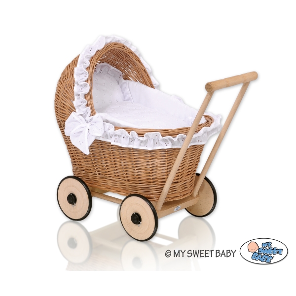 Poppenwagen van Natuurlijke Riet Wit