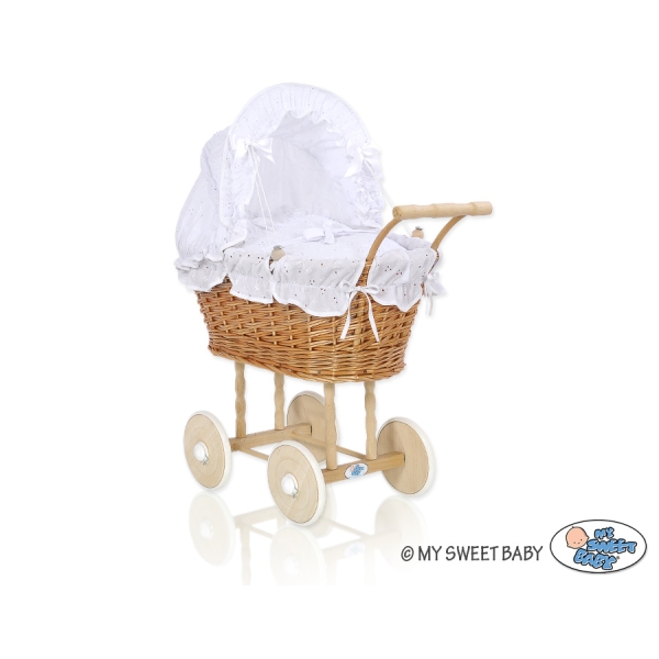 Poppenwagen van Natuurlijke Riet Wit