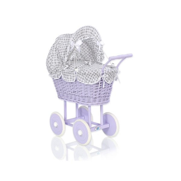 Poppenwagen van riet Grijs Purper Geruit