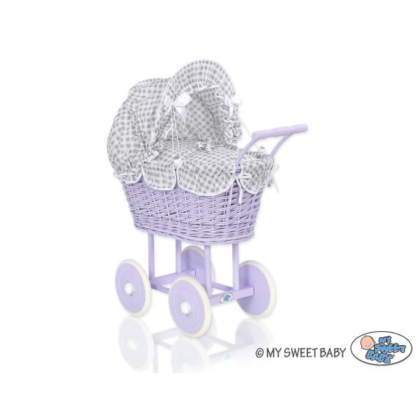 Poppenwagen van riet Grijs Purper Geruit
