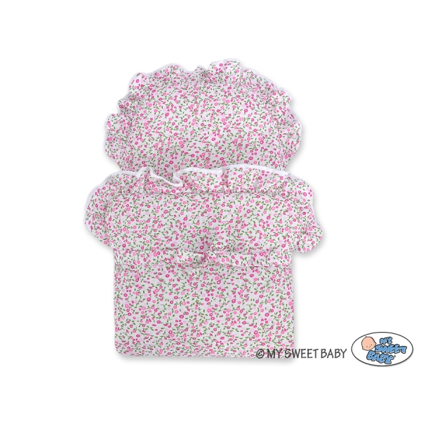 Poppenwagen van riet Roze Bloemenweide Bloemen Stofroze