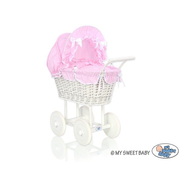 Poppenwagen van Riet Roze Wit Polkaprikker