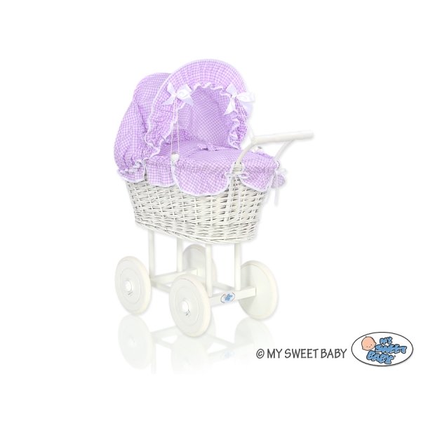 Poppenwagen van Riet Wit Purper Geruit