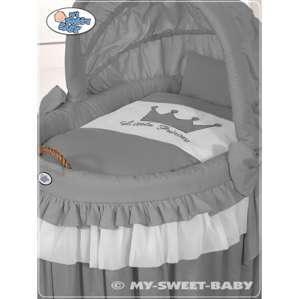 Rieten Babybed met Kap -  Antraciet Little Prince Princess