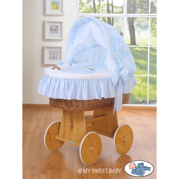 Rieten Babybed met Kap Blauw Ezel Luca
