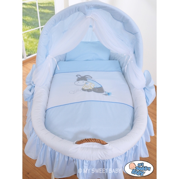 Rieten Babybed met Kap Blauw Ezel Luca