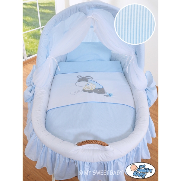 Rieten Babybed met Kap Blauw Ezel Luca