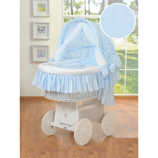 Rieten Babybed met Kap Blauw Ezel Luca