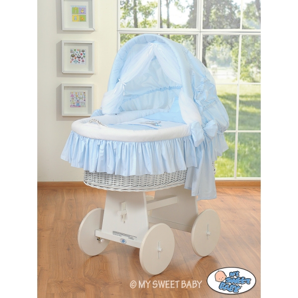 Rieten Babybed met Kap Blauw Ezel Luca