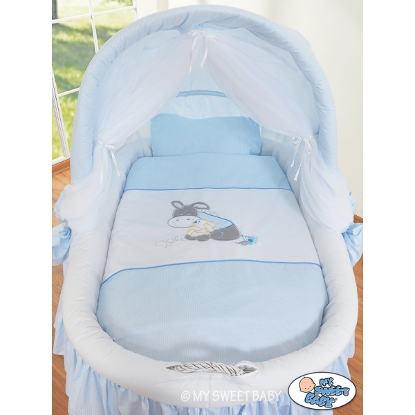 Rieten Babybed met Kap Blauw Ezel Luca