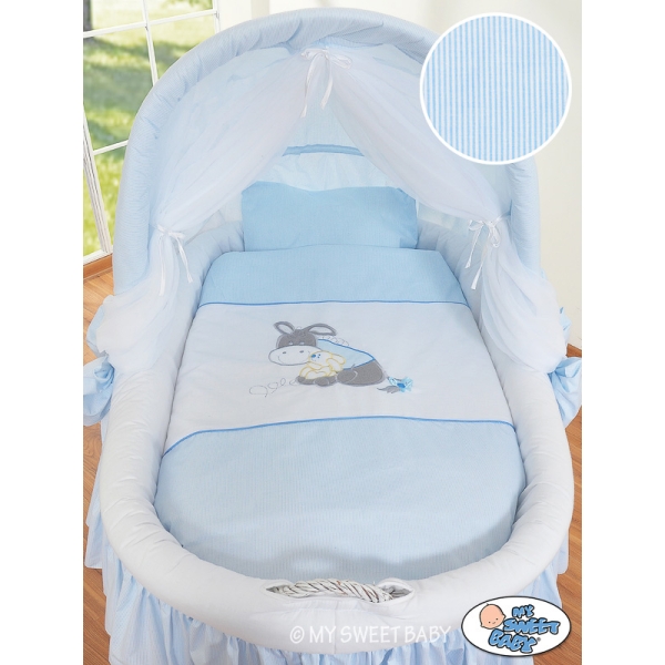 Rieten Babybed met Kap Blauw Ezel Luca