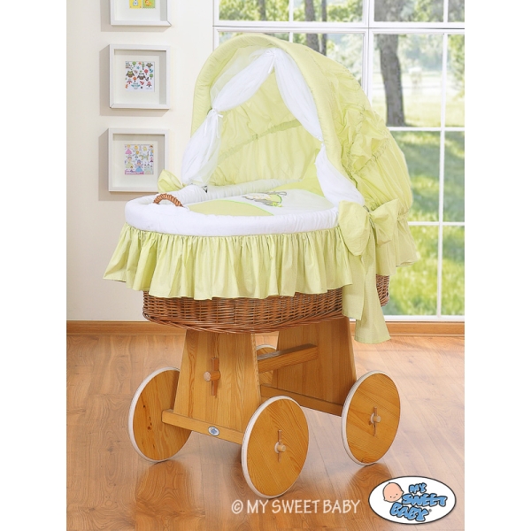 Rieten Babybed met Kap Groen Ezel Luca