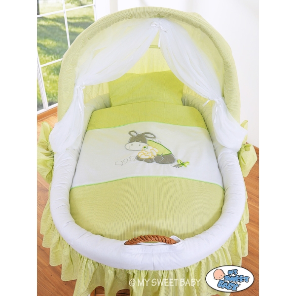 Rieten Babybed met Kap Groen Ezel Luca