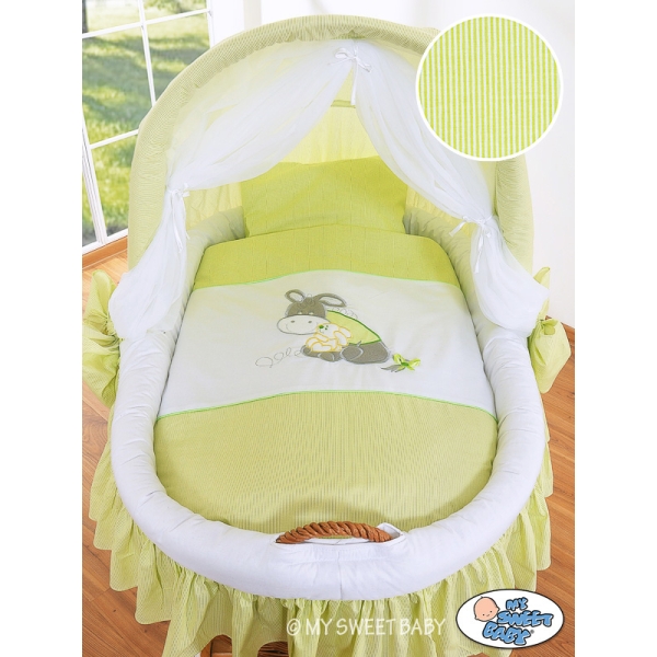 Rieten Babybed met Kap Groen Ezel Luca