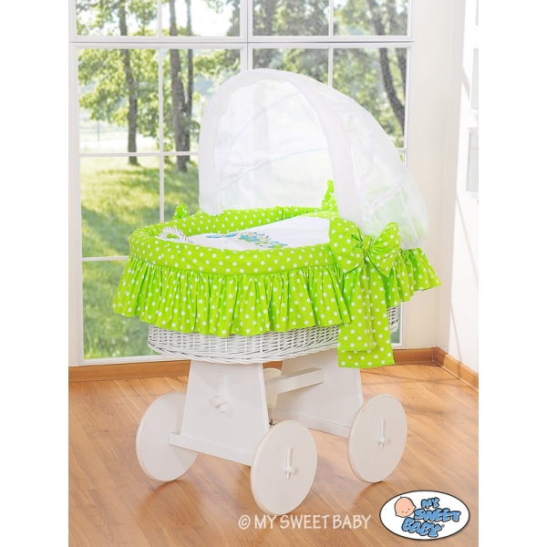 Rieten Babybed met Kap Groen Gelukkige Uilen