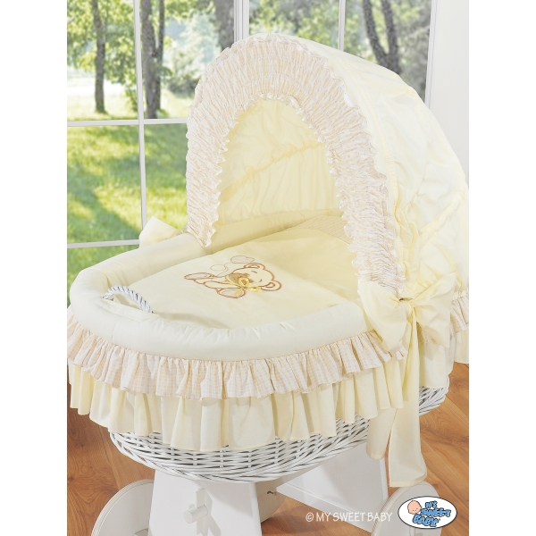 Rieten Babybed met Kap Ivoor Bear With Bow