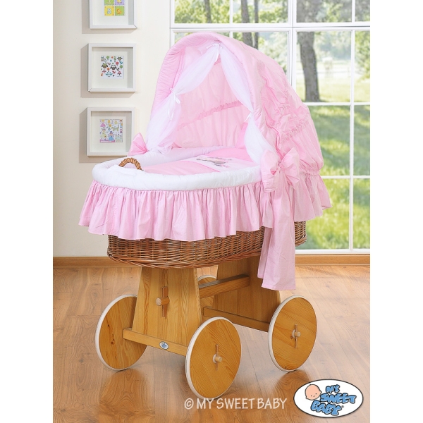 Rieten Babybed met Kap Roze Ezel Luca