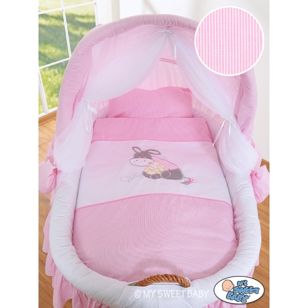 Rieten Babybed met Kap Roze Ezel Luca