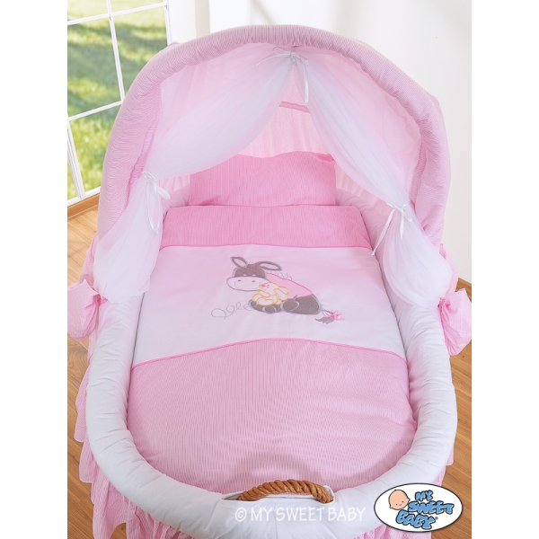 Rieten Babybed met Kap Roze Ezel Luca
