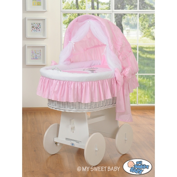 Rieten Babybed met Kap Roze Ezel Luca