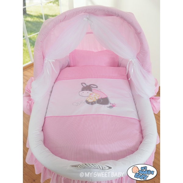 Rieten Babybed met Kap Roze Ezel Luca