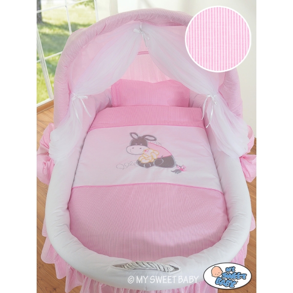 Rieten Babybed met Kap Roze Ezel Luca