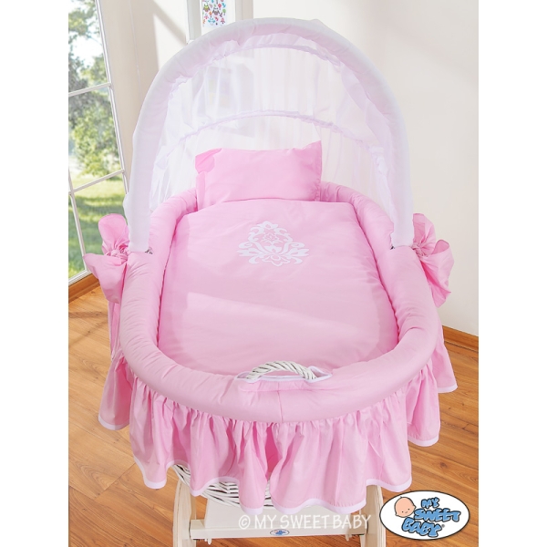 Rieten Babybed met Kap Roze Wit Glamour