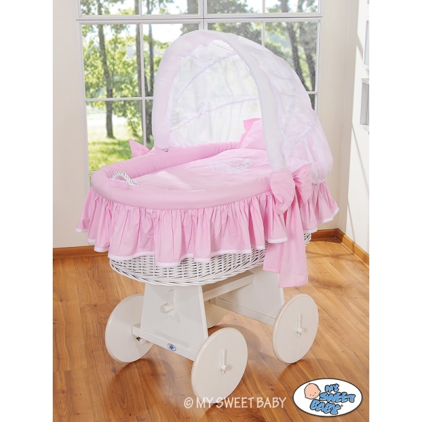 Rieten Babybed met Kap Roze Wit Glamour