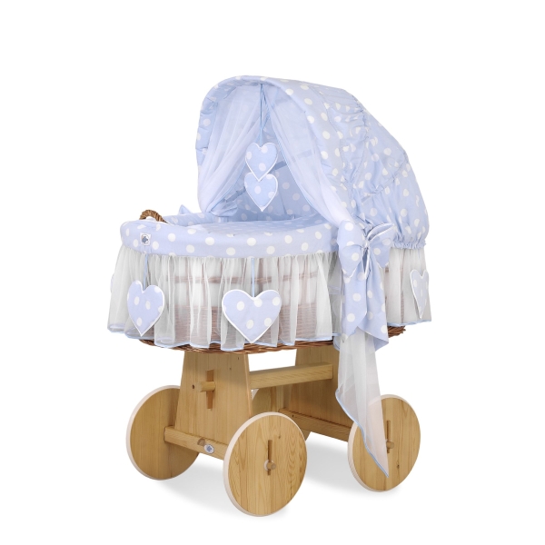 Rieten Babymand met Kap Blauw Amelie