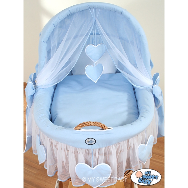 Rieten Babymand met Kap Blauw Amelie