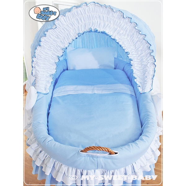 Rieten Babymand met Kap Blauw Bellamie