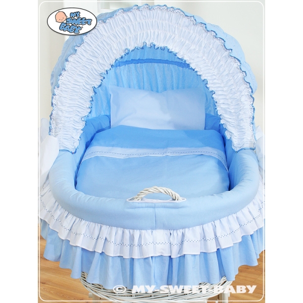 Rieten Babymand met Kap Blauw Bellamie