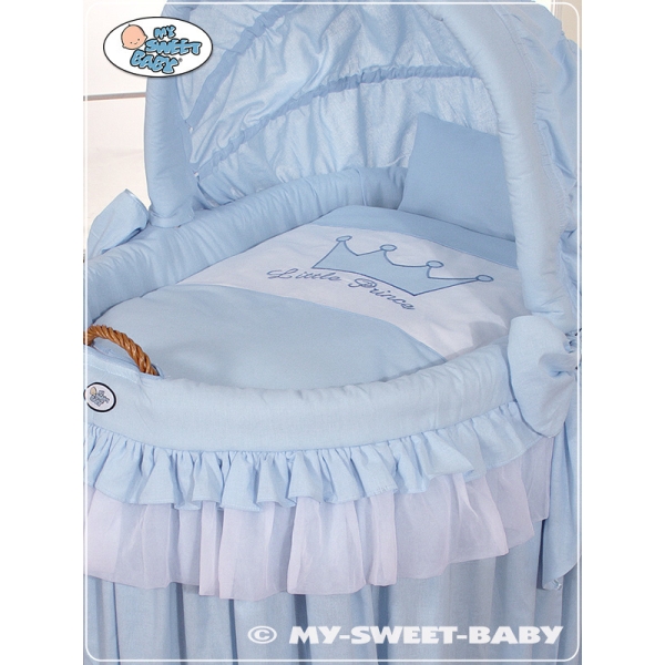 Rieten Babymand met Kap Blauw Little Prince Princess