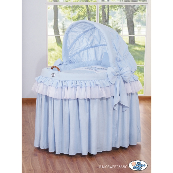 Rieten Babymand met Kap Blauw Little Prince Princess