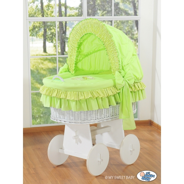Rieten Babymand met Kap Groen Bear With Bow