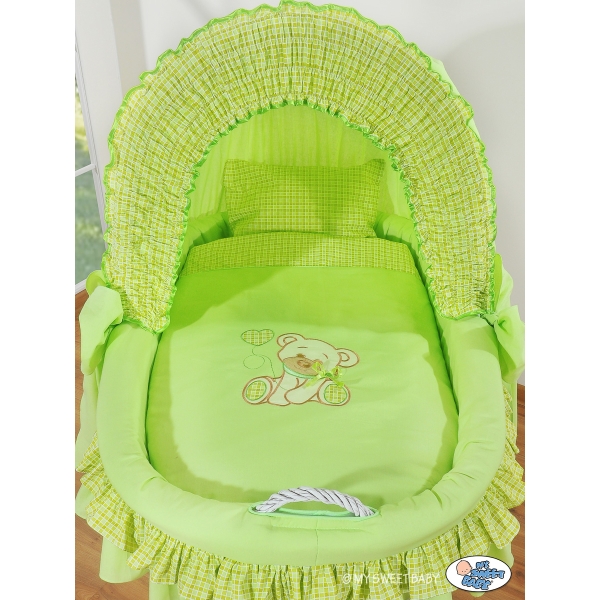 Rieten Babymand met Kap Groen Bear With Bow