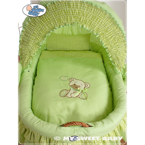 Rieten Babymand met Kap Groen Bear With Bow