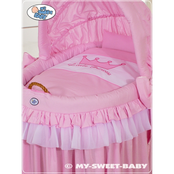 Rieten Babymand met Kap Roze Little Prince Princess