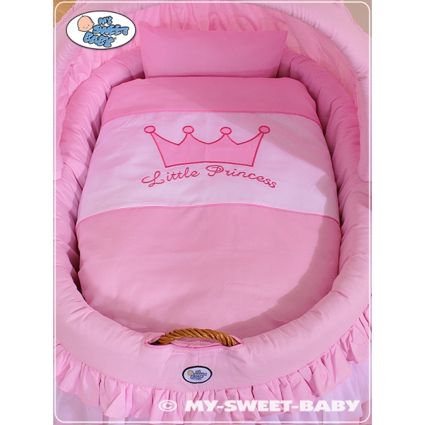 Rieten Babymand met Kap Roze Little Prince Princess