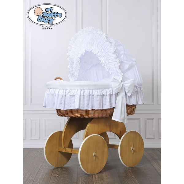 Rieten en Houten Wieg - met Kap - Beddengoedset Charlotte