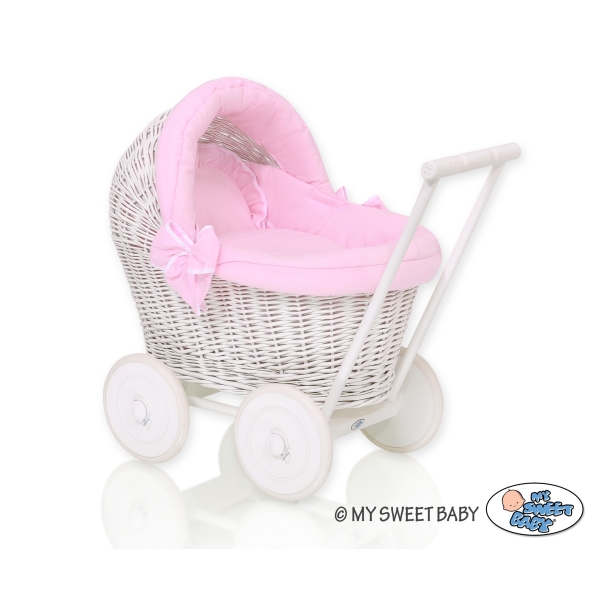 Rieten Poppenwagen met Beddengoed