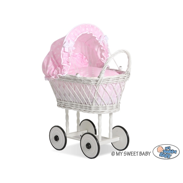 Rieten Poppenwagen met Beddengoed