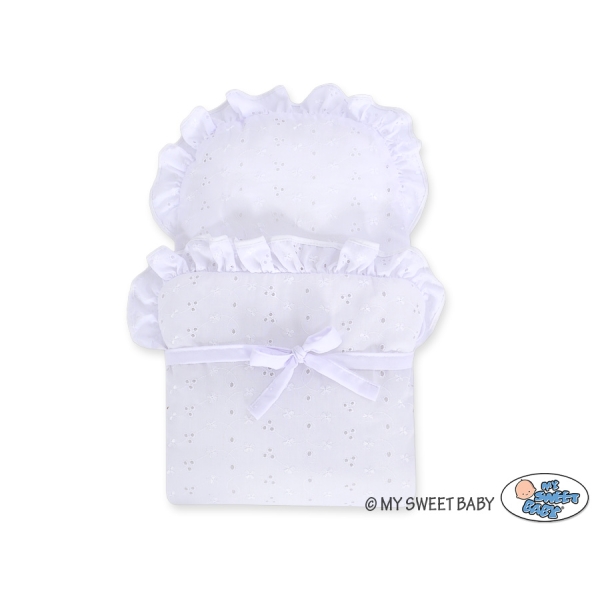 Rieten Poppenwagen met Beddengoed Wit