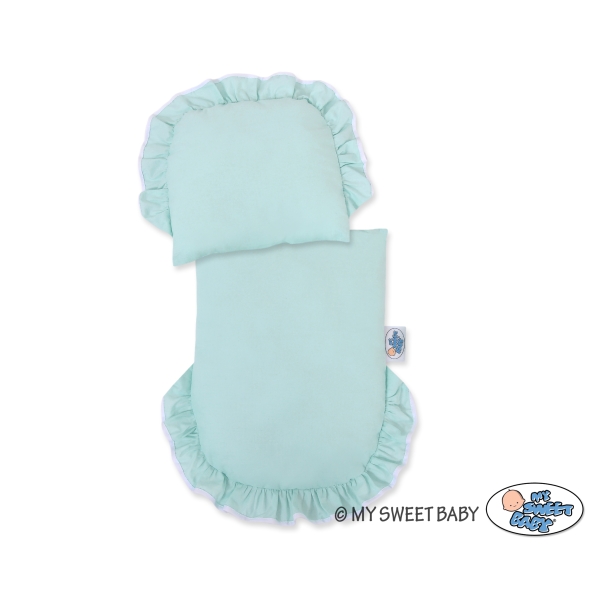 Rieten poppenwagen met kap Mint Grijs