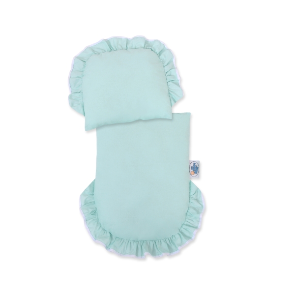 Rieten poppenwagen met kap Mint Grijs