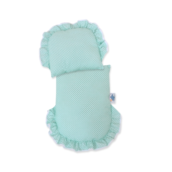 Rieten poppenwagen met kap Mint Polkaprikker