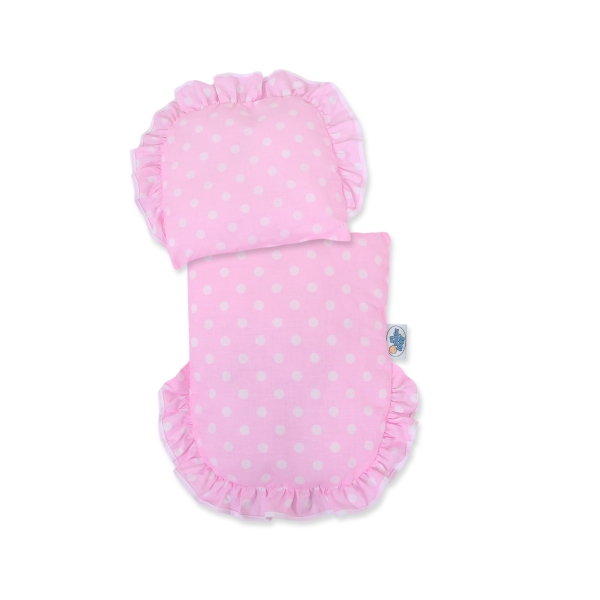 Rieten poppenwagen met kap Roze Polkaprikker