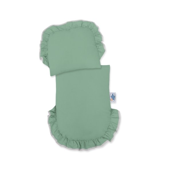 Rieten poppenwagen met stoffen kap Grijs Pastelgroen
