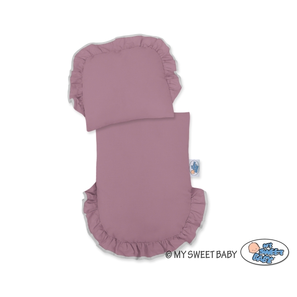 Rieten poppenwagen met stoffen kap Grijs Pastelviolet